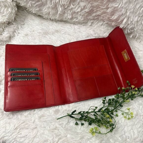 GIGLIODORO for Lane Crawford Italy Foldover Red Leather Clutch Binder‎ Vintage - Picture 5 of 12